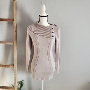 Style & Co Gray Cowl Button Neck Sparkle Sweater Size S